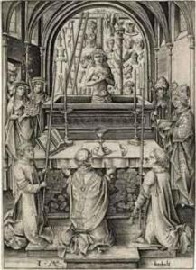 The Mass Of Saint Gregory by Israhel Van Meckenem