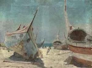 Fishermen Sheltering At Their Boats, Espinho, Portugal by Henri Van Melle