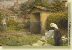 Beguine Etendant Le Linge Dans Les Jardins Du Beguinagede Gand by Henri Van Melle