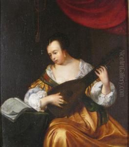 Woman Playing A Lute by Frans Ii Van Mieris