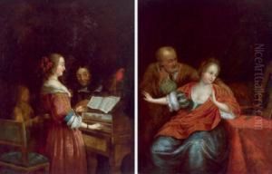 Seguace Del Settecento La Coppia Spaiata; La Lezione Di Musica; Quadri Pendant by Jan Van Mieris