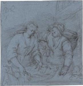 A Man Trying To Persuade A Woman To Sample His Wares