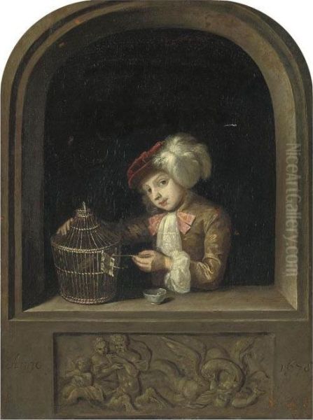 A Young Boy With A Birdcage At A Casement - view 1