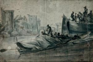 Bateliers A Quai A Bruges by Antoon Van Minderhout