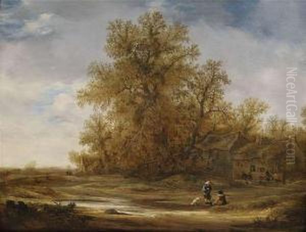 Extensive Landscape With Farmhouses And Staffage Figures - view 1