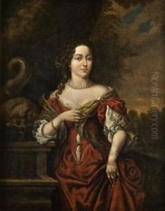Portrait Of A Lady Standing By A Fountain