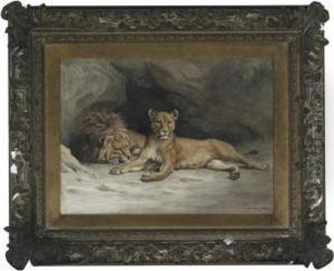 Lions Resting Outside The Den by Ewert Louis Van Muyden