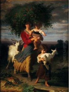 A Mother And Her Children Return From The Fields