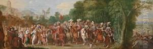 Musizierendefestlich Geschmuckte Frauen Empfangen Karl V Und Sein Heer Beimtriumphalen Einzug In Die Befreite Stadt Tunis by Adriaen van Nieulandt