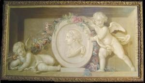 Putti In A Niche With A Portrait Relief Surrounded By A Garland Offlowers