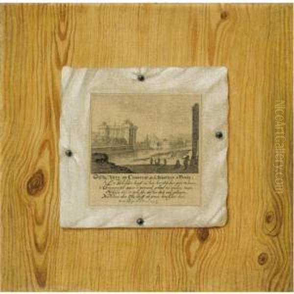A Print Of The Bastille In Paris On A Wood Panneled Wall - view 1