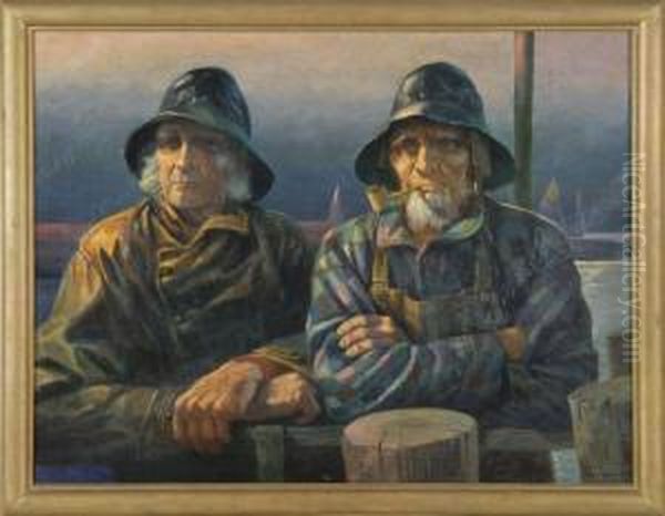 Two Fishermen In Foul Weather Gear - view 1