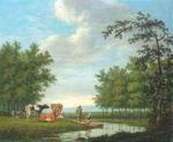 Summery River Landscape With Peasants. - view 1