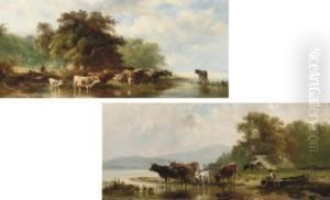 A Woman And Her Cattle In An Extensive Summer Landscape by Dirk Van Oosterhoudt