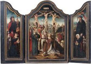 Le Golgotha Entre Les Donateurs Presentes Par Saint Jacques Et Un Saint Protecteur by Barend Van Orley