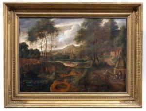 Sudliche Flusslandschaft Mit Brucke Und Figurenstaffage by Richard van Orley