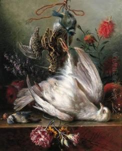 A Still Life With Birds, Carnations, Lilacs, Apples And Apomegranate