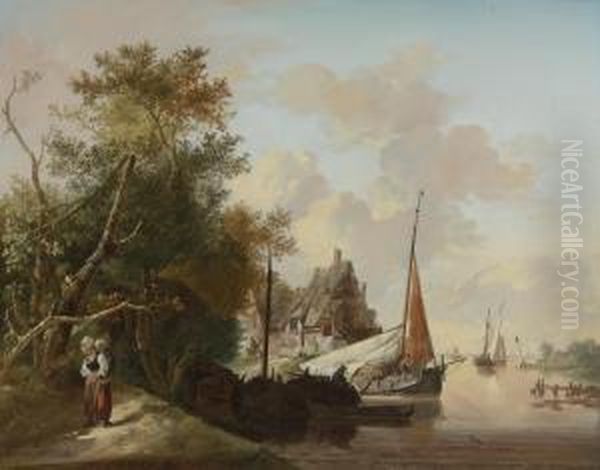 Peasants Unloading Cargo; Mother And Child By A River - view 1