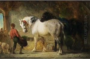 A Groom Tending The Horses by Pieter Frederick Van Os