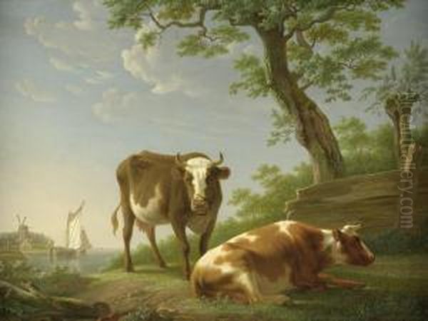 Rinder Bei Einem Baum Vor Einer Fluslandschaft - view 1