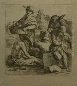 Der Schnapsverkaufer Mit Den Drei Bettlern by Jan Van Ossenbeck