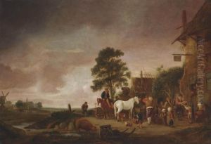 A Village Scene Outside A Tavern