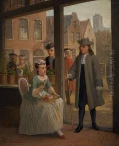 La Visite A La Marchande De Fleurs by Joseph Van Oudenhoven