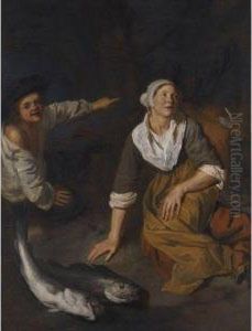 A Fishwife And Boy With Their Catch by Jan Van Pee