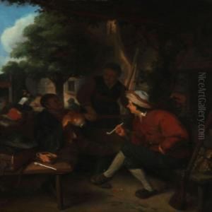 Men Enjoying Themselves Under A Shady Tree