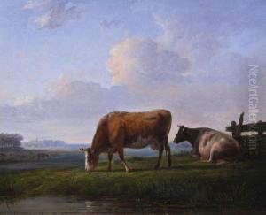 Grazing Cattle In A Polder Landscape by Reinier Van Persijn