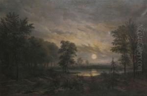Rivierlandschap Bij Maanlicht