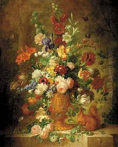 Spring Flowers In Urn With Squirrel And Snail - view 1