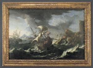 "marina Con Vascelli" Olio by M. Van Platenburg