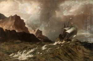 Hans Krets Hollandskflaggat Skepp I Storm by Matthieu Van Plattenberg