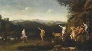 Arcadian Landscape With Dancing Nymphs by Cornelis Van Poelenburch