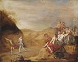 A Mountainous Landscape With Classical Figures by Cornelis Van Poelenburch