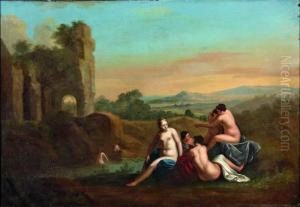 Badende Nymphen Bij Een Romeinse Ruine by Cornelis Van Poelenburch