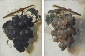 A Still Life Of Green Grapes; A Still Life Of Red Grapes by Christiaan van Pol