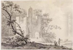 A Ruined Castle With Three Figures In The Foreground A Ruined Castle With Three Figures In The Foreground