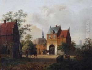 Horses At The Entrance Of A Town