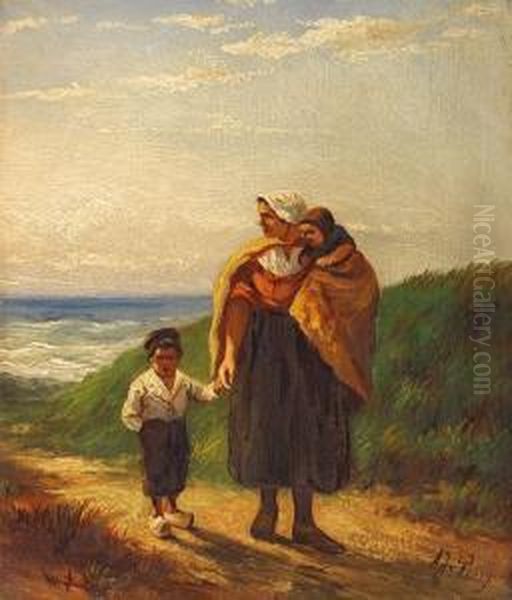 Fischerfrau Mit Kindern Am Strand - view 1