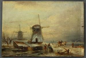 Figures Enjoying The Winter Weather by Albert Jurardus van Prooijen