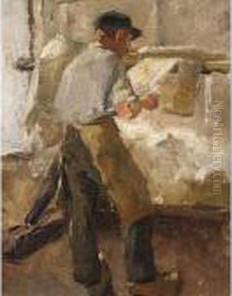 Young Workman At A Stretching Frame - view 1