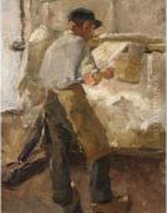 Young Workman At A Stretching Frame by Alexander Gerhard Anton Ridder Van Rappard