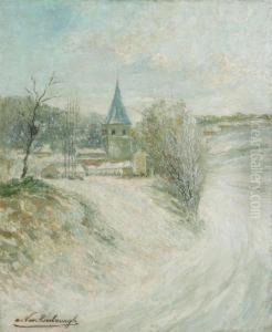 Winter Landscape With Village And Bell Tower