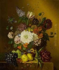 Blumenstillleben Mit Zitronen Und Weintrauben