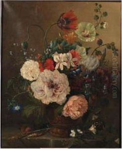 A Flower Still Life With Peonies, Tulips, Violets, Morningglory Andforget-me-nots