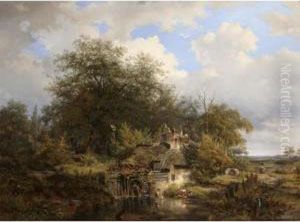 A Homestead With A Waterwheel On The Boundaries Of A Forest