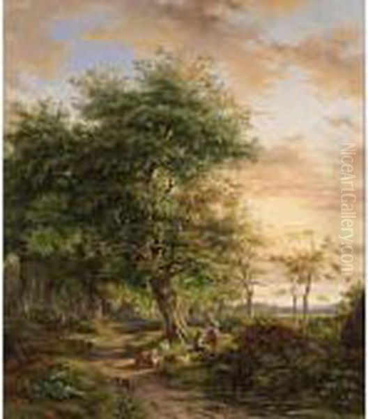 Travellers On A Path In A Wooded Landscape - view 1