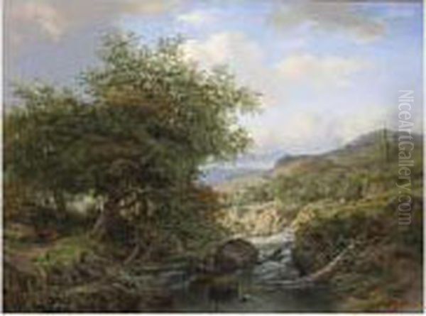 Shepherds By A Stream In A Rocky Landscape - view 1